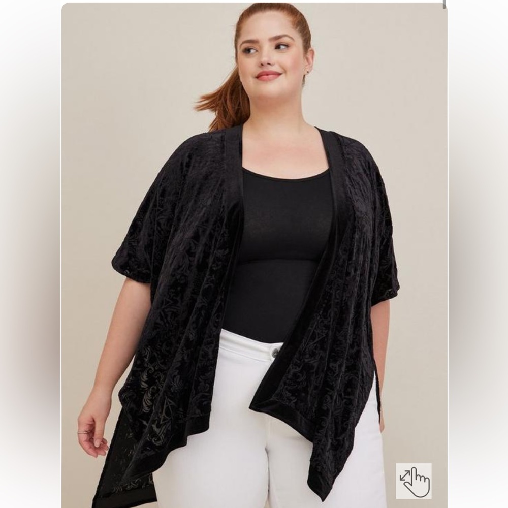 Harry Potter Drape Front Kimono - Velour Burnout Black Torrid 3/4